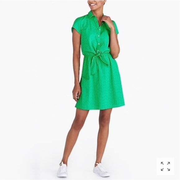 green emerald velvet dress J.Crew Green Cotton Eyelet Button-Down Dress
